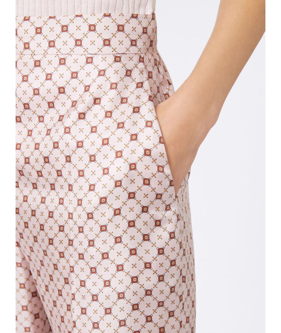 MAX MARA STUDIO Розовые шелковые прямые брюки, фото 3