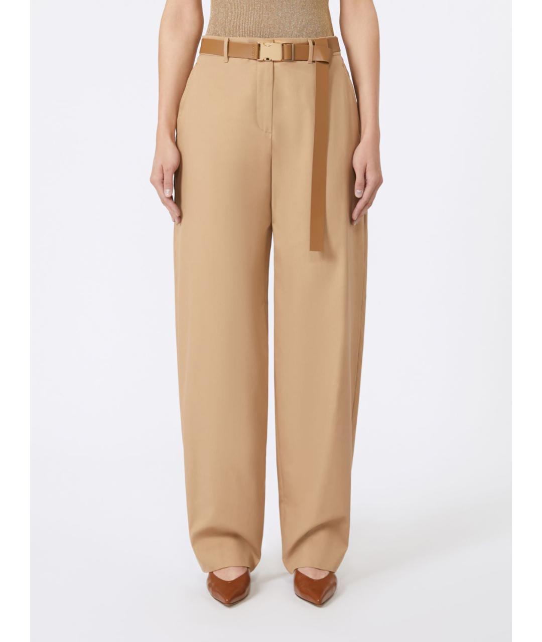 MAX MARA STUDIO Бежевые хлопковые прямые брюки, фото 5
