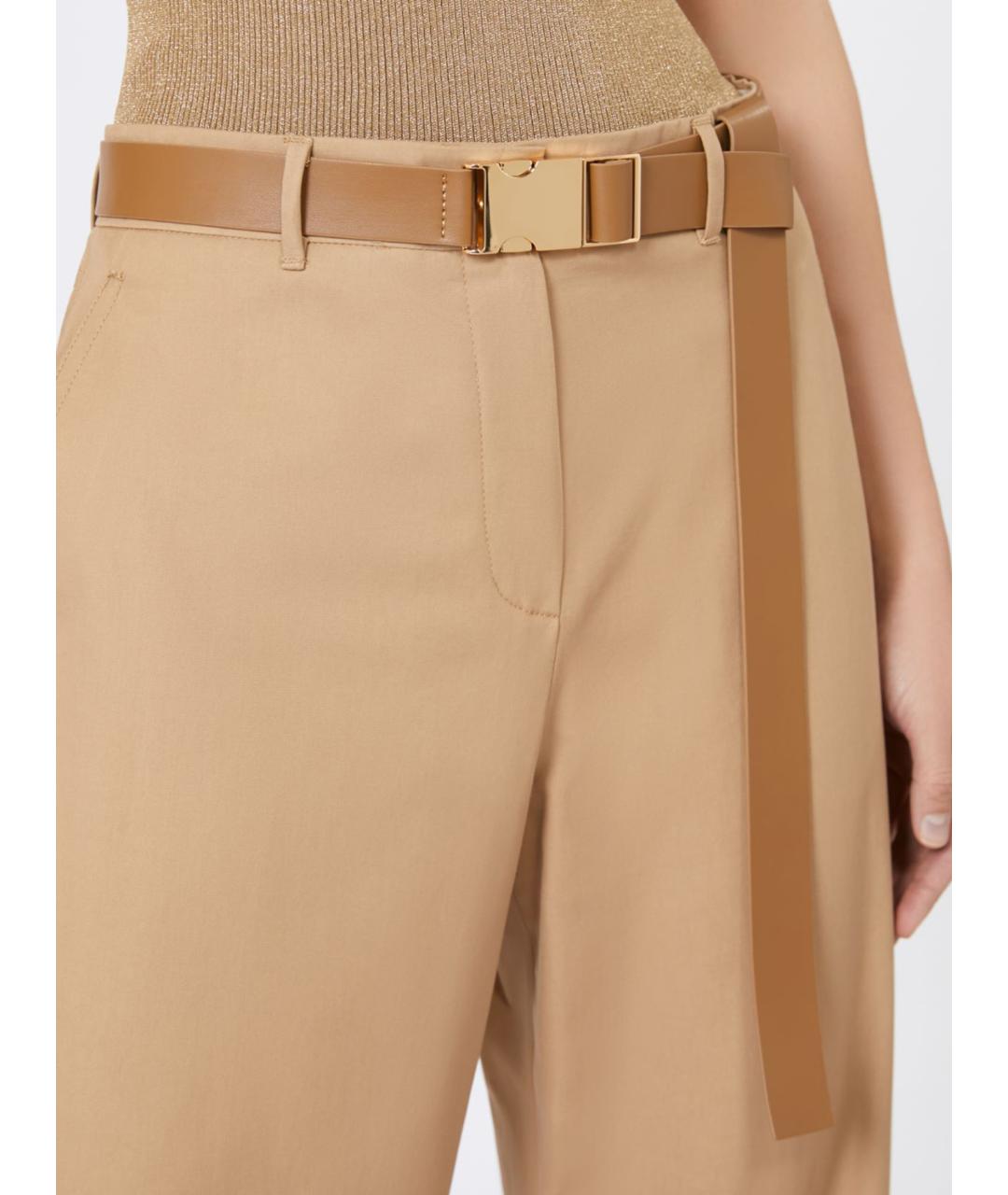 MAX MARA STUDIO Бежевые хлопковые прямые брюки, фото 3