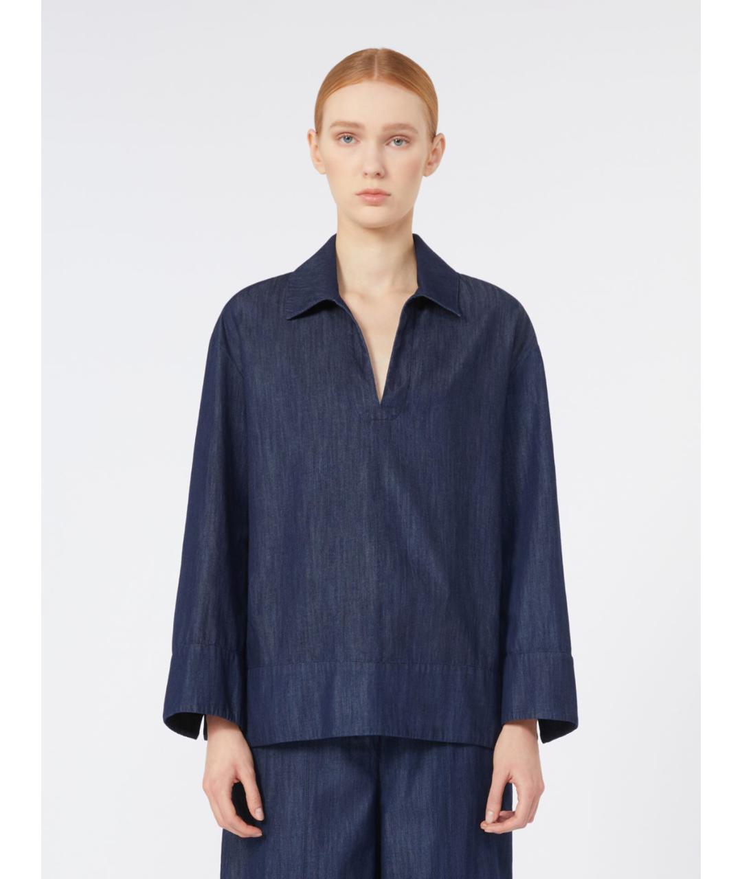 'S MAX MARA Синяя хлопковая рубашка, фото 4