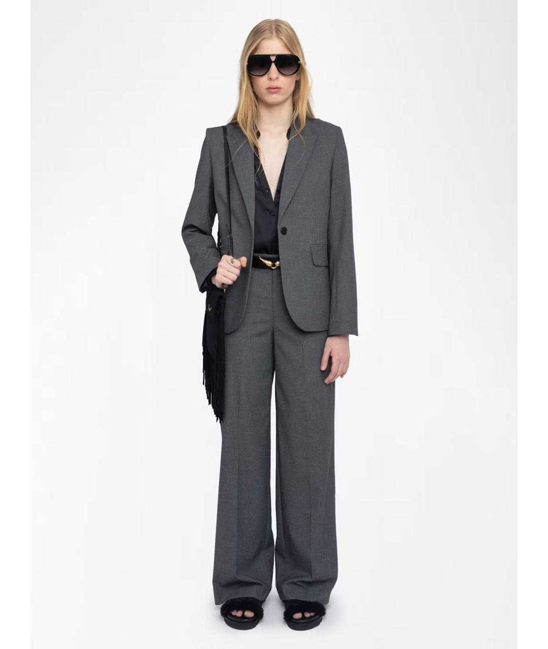 ZADIG & VOLTAIRE Серые полиэстеровые брюки широкие, фото 2