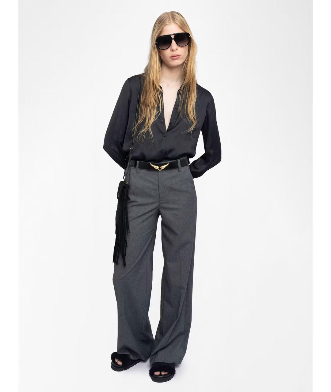 ZADIG & VOLTAIRE Серые полиэстеровые брюки широкие, фото 6