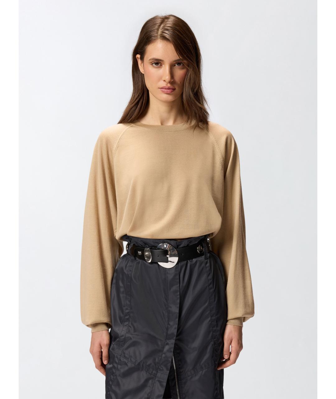 PINKO Бежевый шерстяной джемпер / свитер, фото 3