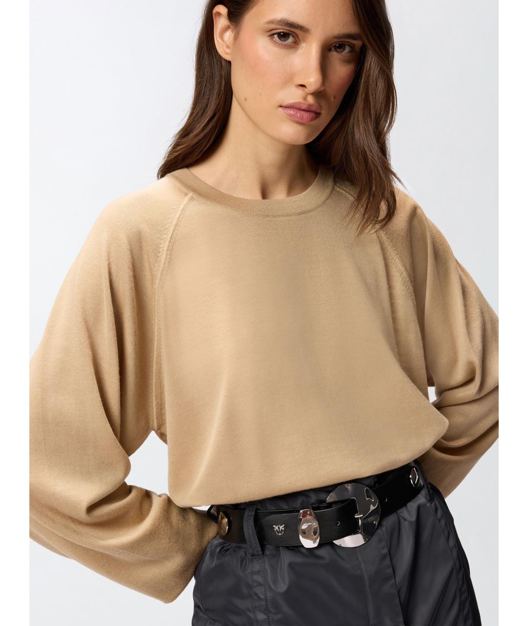 PINKO Бежевый шерстяной джемпер / свитер, фото 5