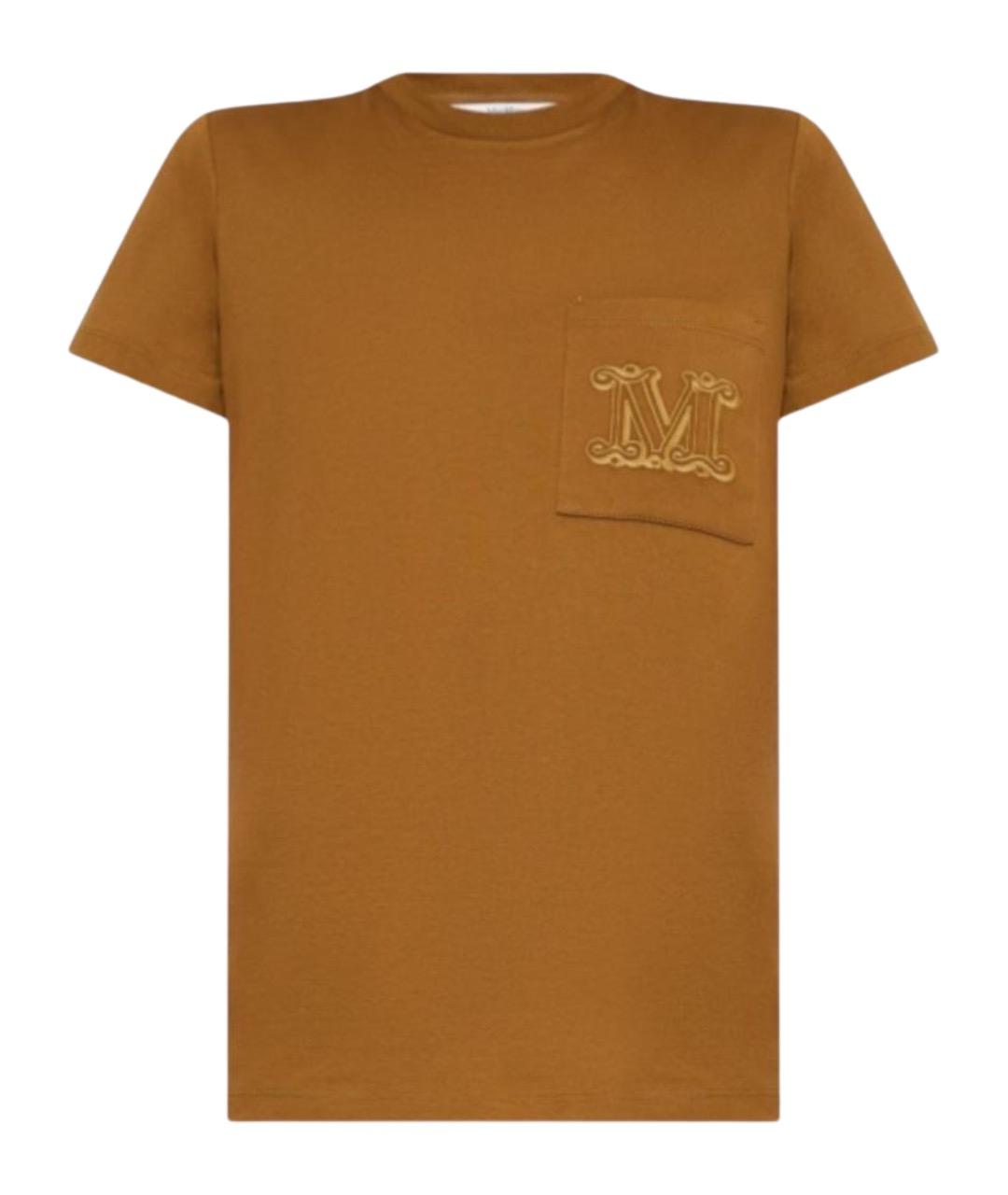 MAX MARA Коричневая хлопковая футболка, фото 1