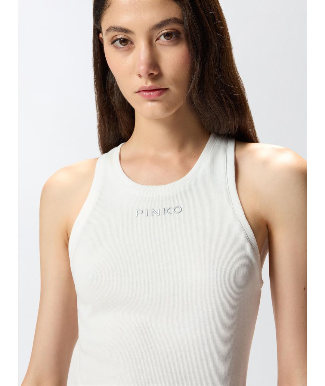 PINKO Белая хлопковая майка, фото 5