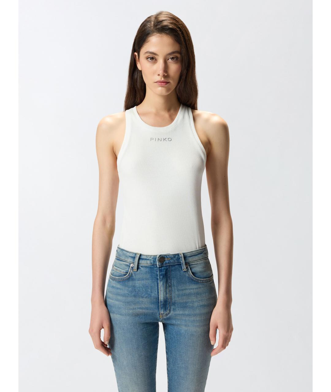PINKO Белая хлопковая майка, фото 3