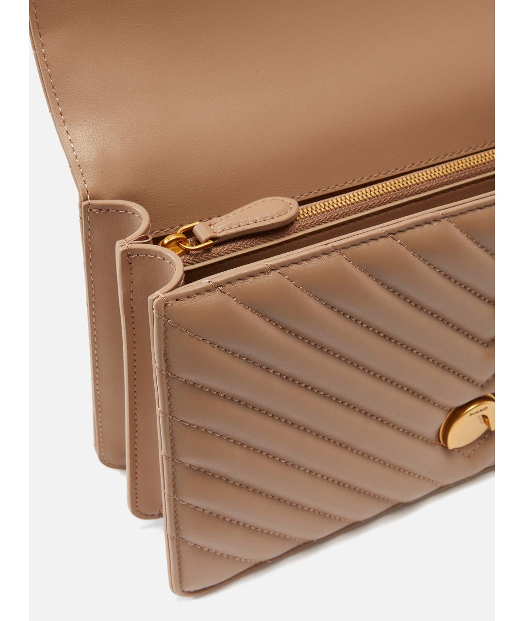 PINKO Бежевая кожаная сумка через плечо, фото 4
