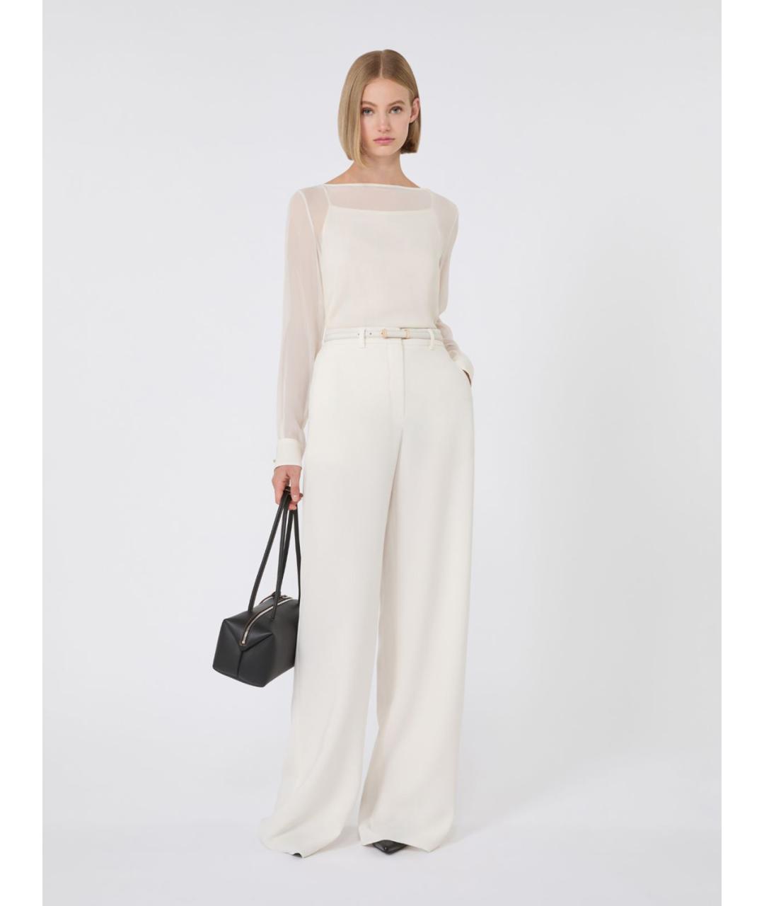 MAX MARA STUDIO Белые ацетатные брюки широкие, фото 2