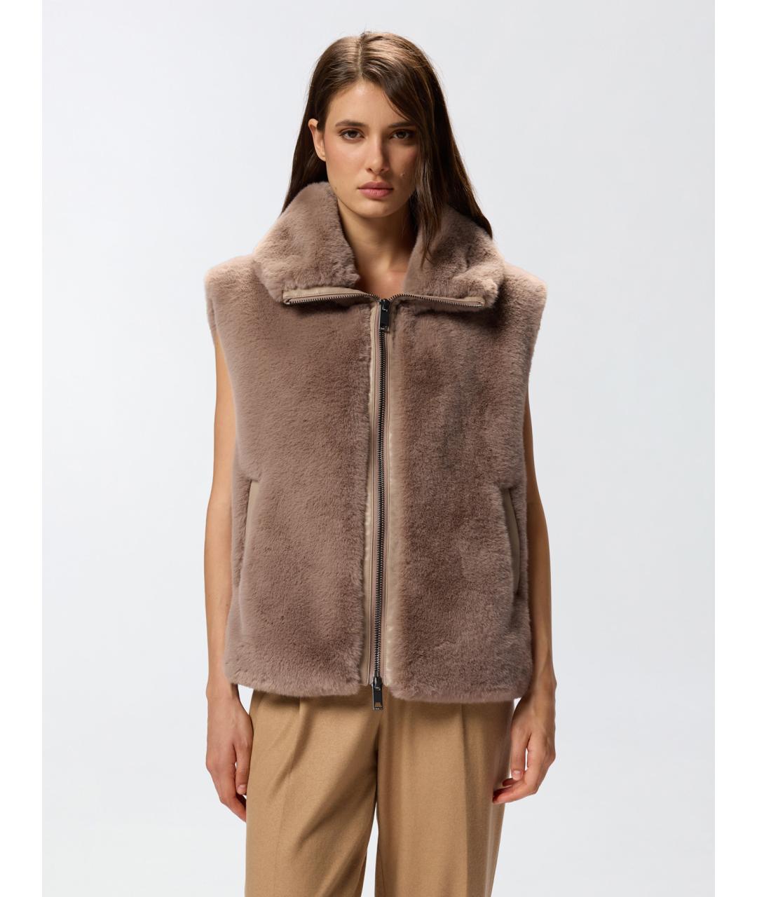PINKO Коричневый полиэстеровый жилет, фото 3