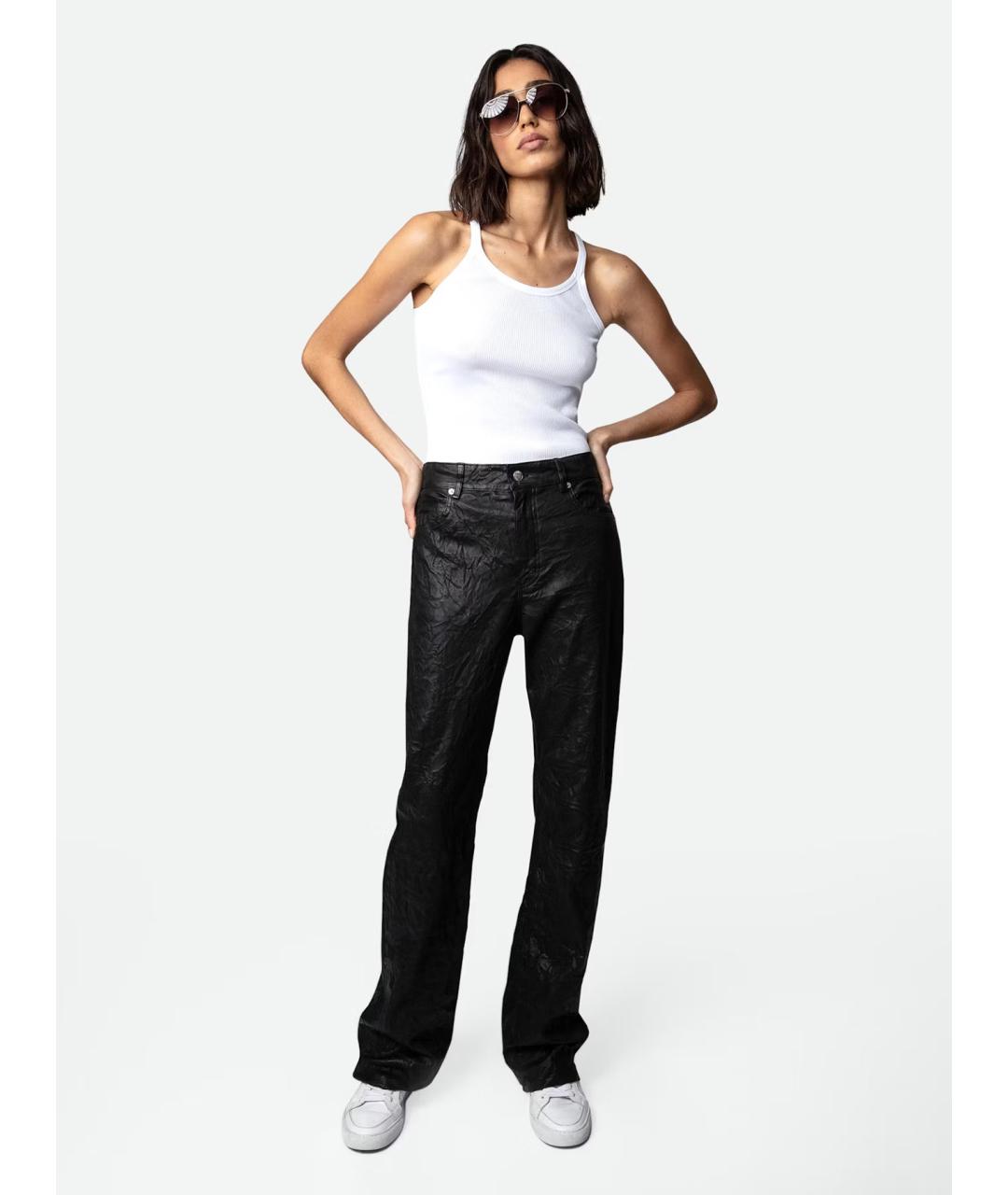 ZADIG & VOLTAIRE Черные кожаные прямые брюки, фото 2
