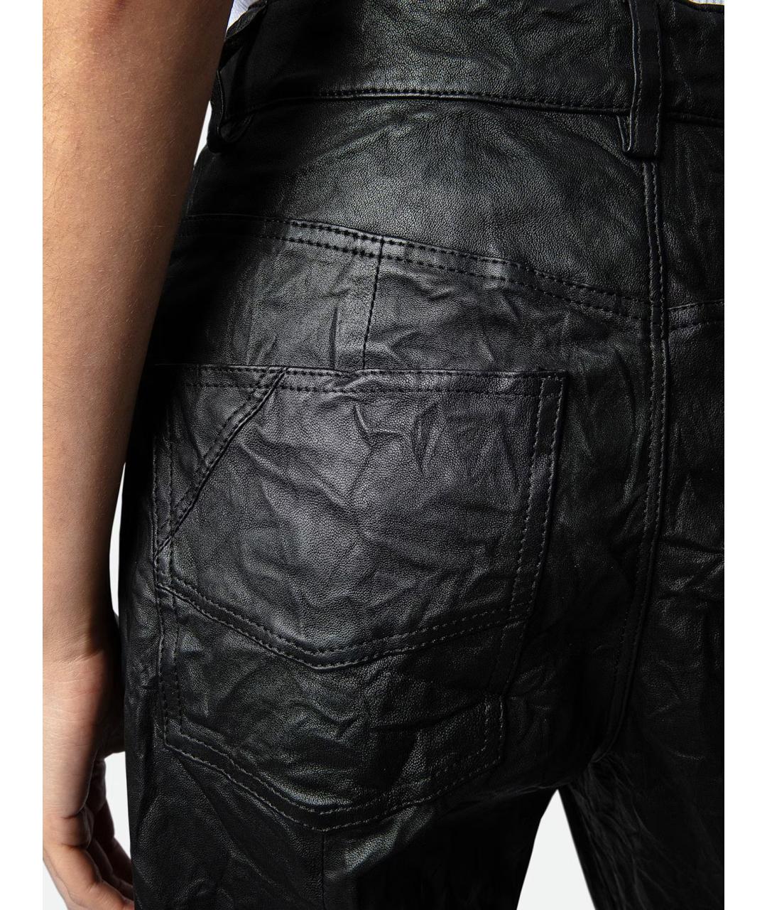 ZADIG & VOLTAIRE Черные кожаные прямые брюки, фото 5