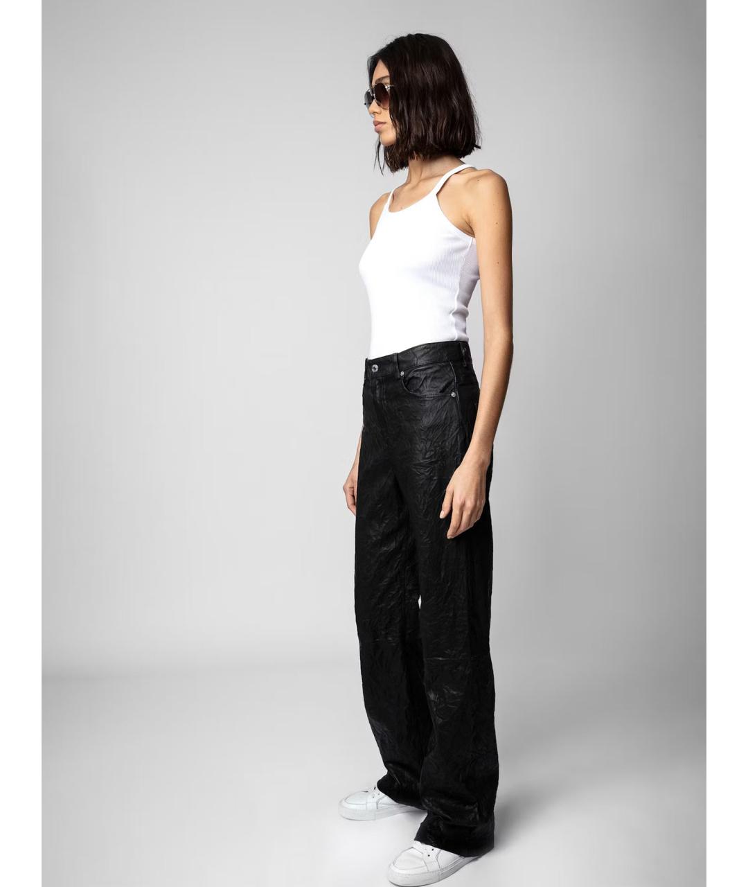 ZADIG & VOLTAIRE Черные кожаные прямые брюки, фото 4