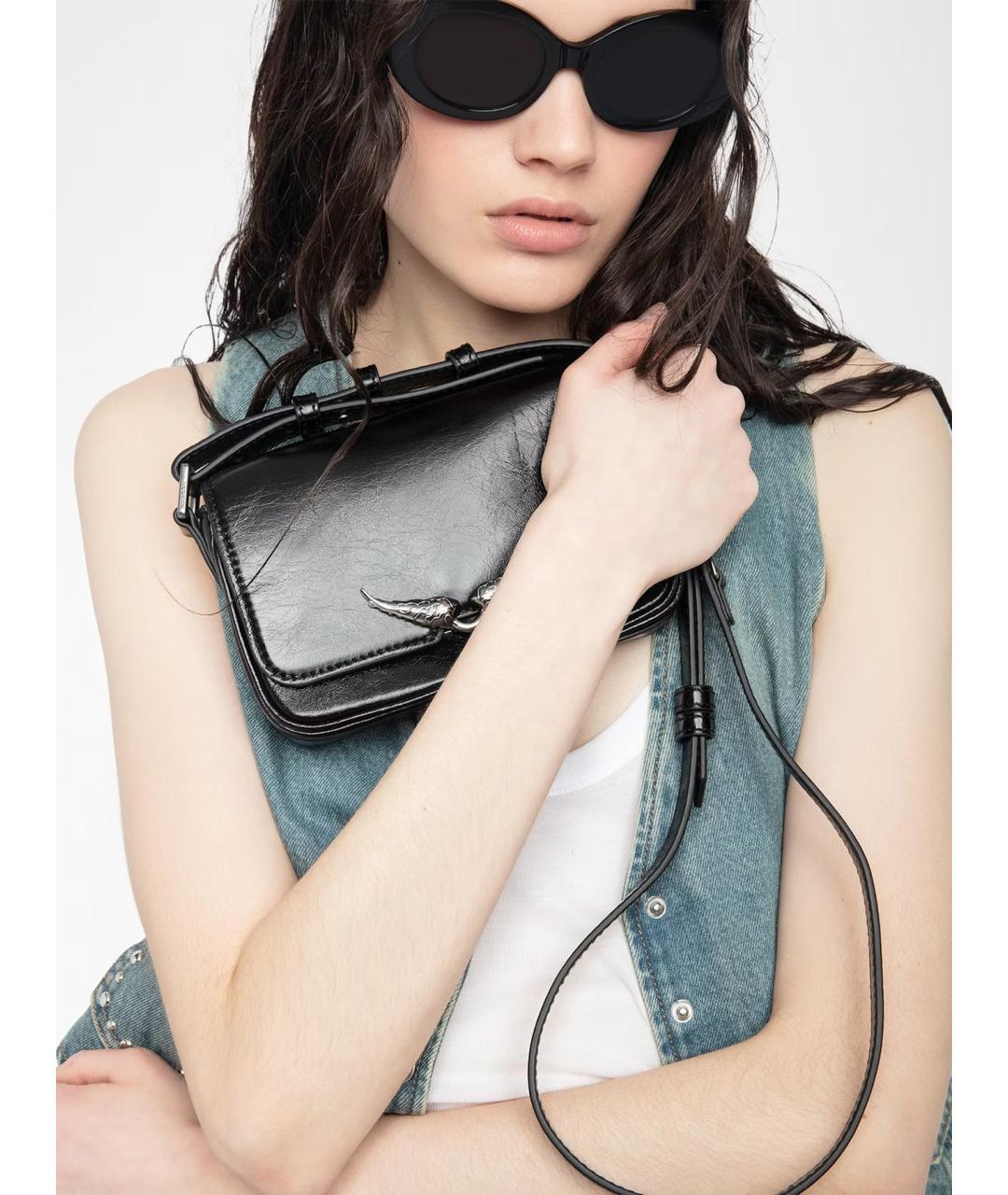 ZADIG & VOLTAIRE Черная кожаная сумка через плечо, фото 4