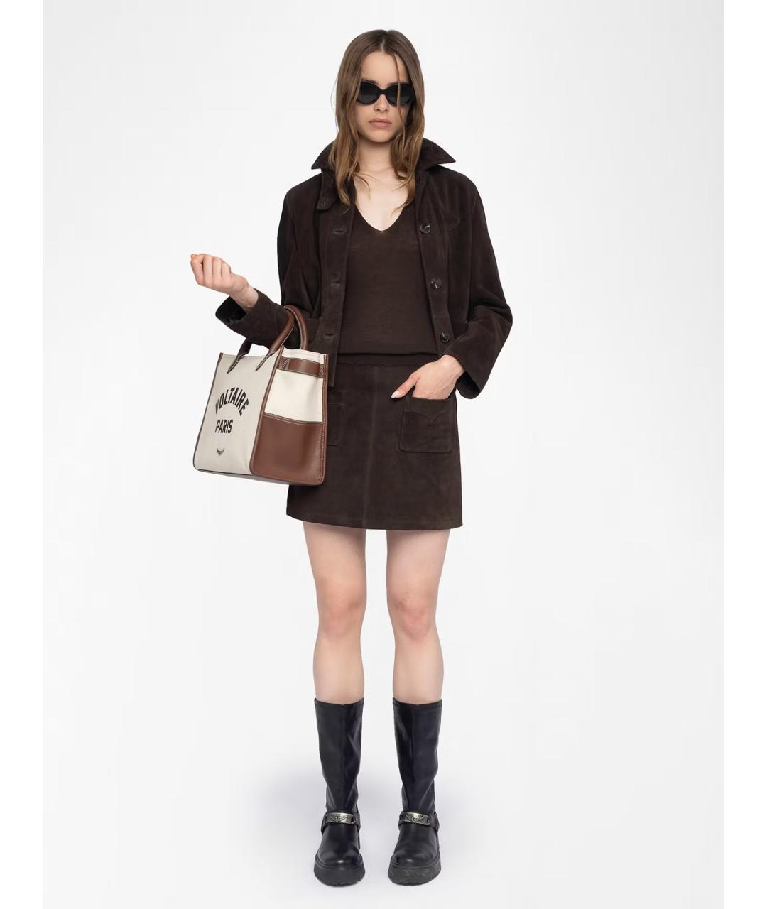 ZADIG & VOLTAIRE Коричневая замшевая юбка мини, фото 2