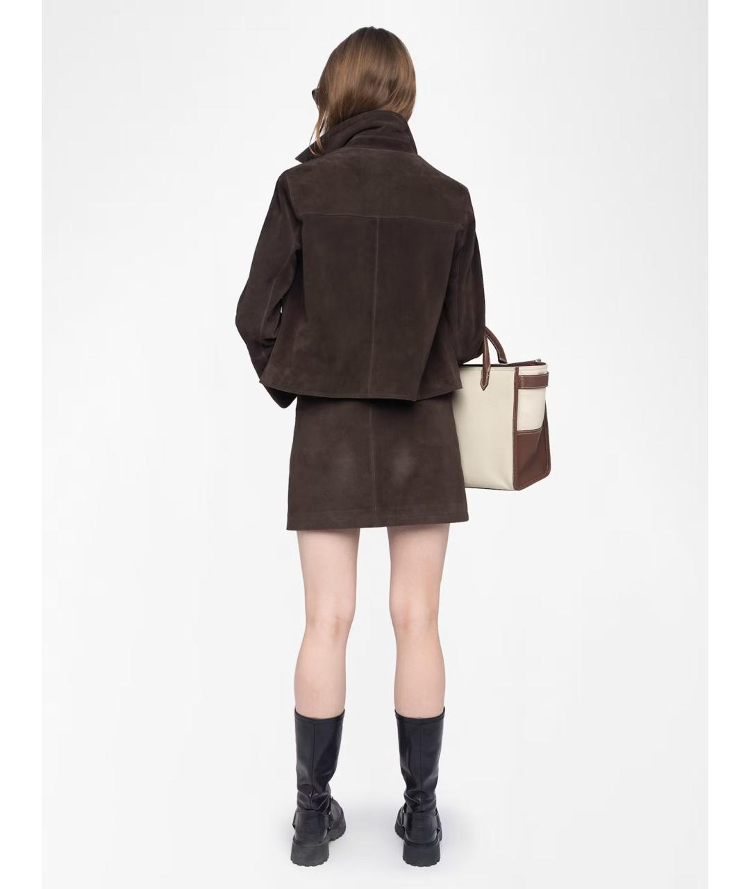 ZADIG & VOLTAIRE Коричневая замшевая юбка мини, фото 3