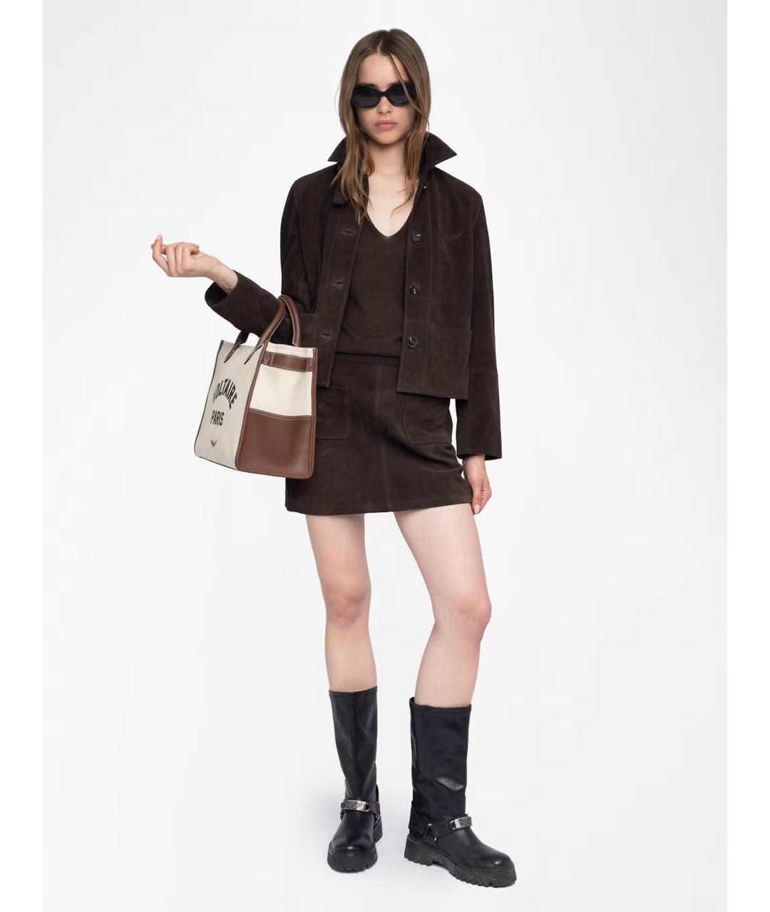 ZADIG & VOLTAIRE Коричневая замшевая юбка мини, фото 4