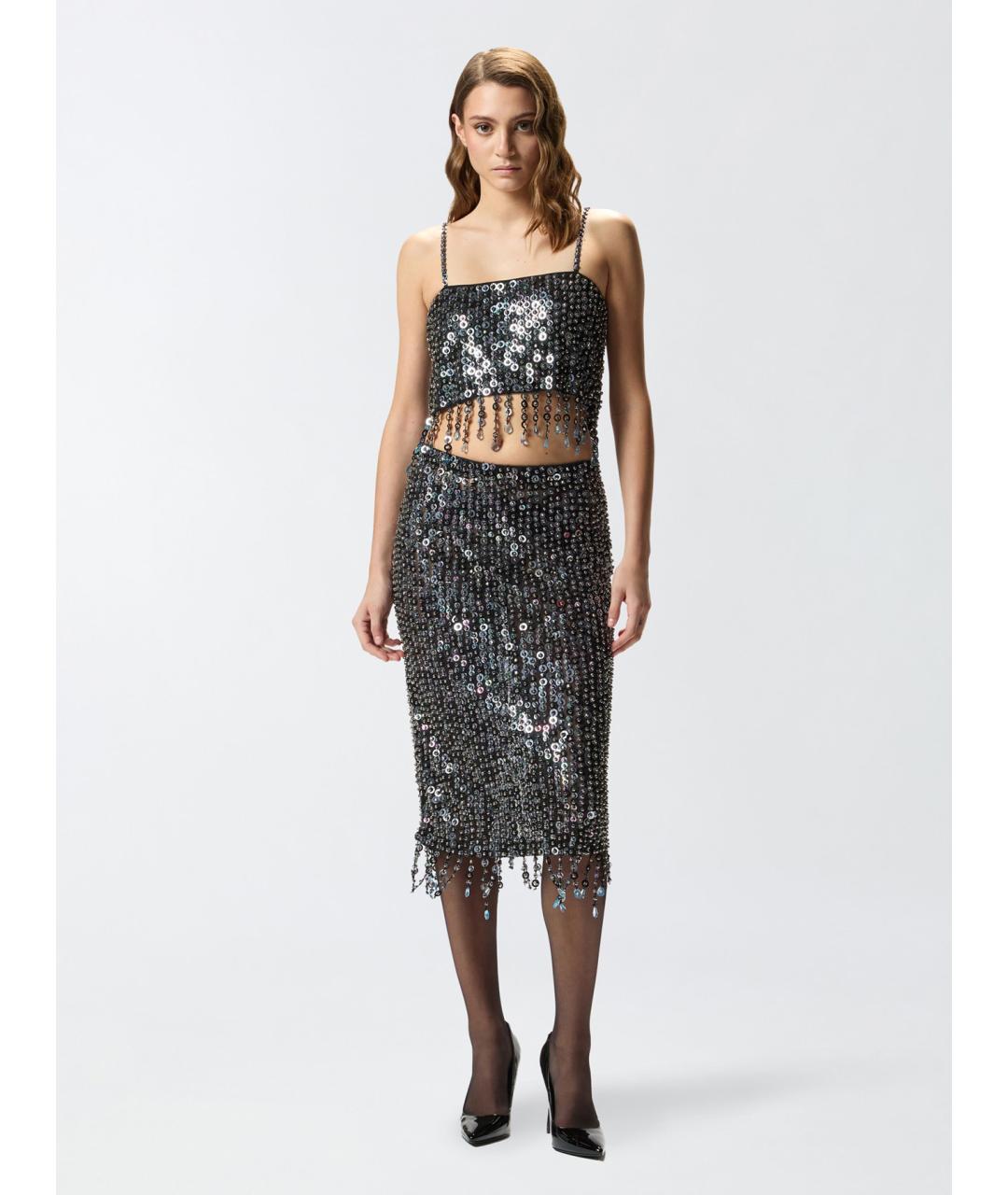 PINKO Серебряная полиэстеровая юбка миди, фото 3