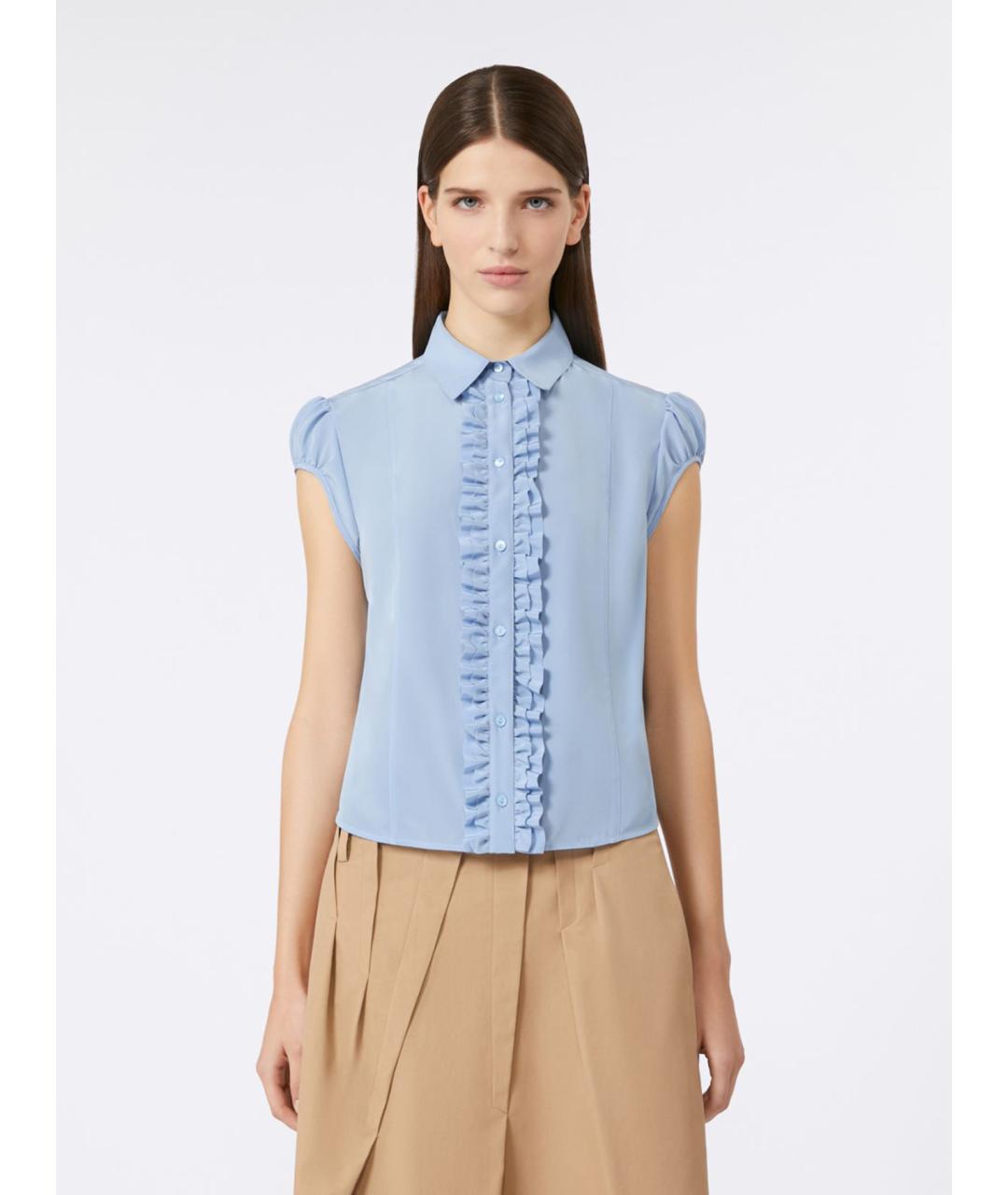 MAX MARA STUDIO Голубая шелковая рубашка, фото 5