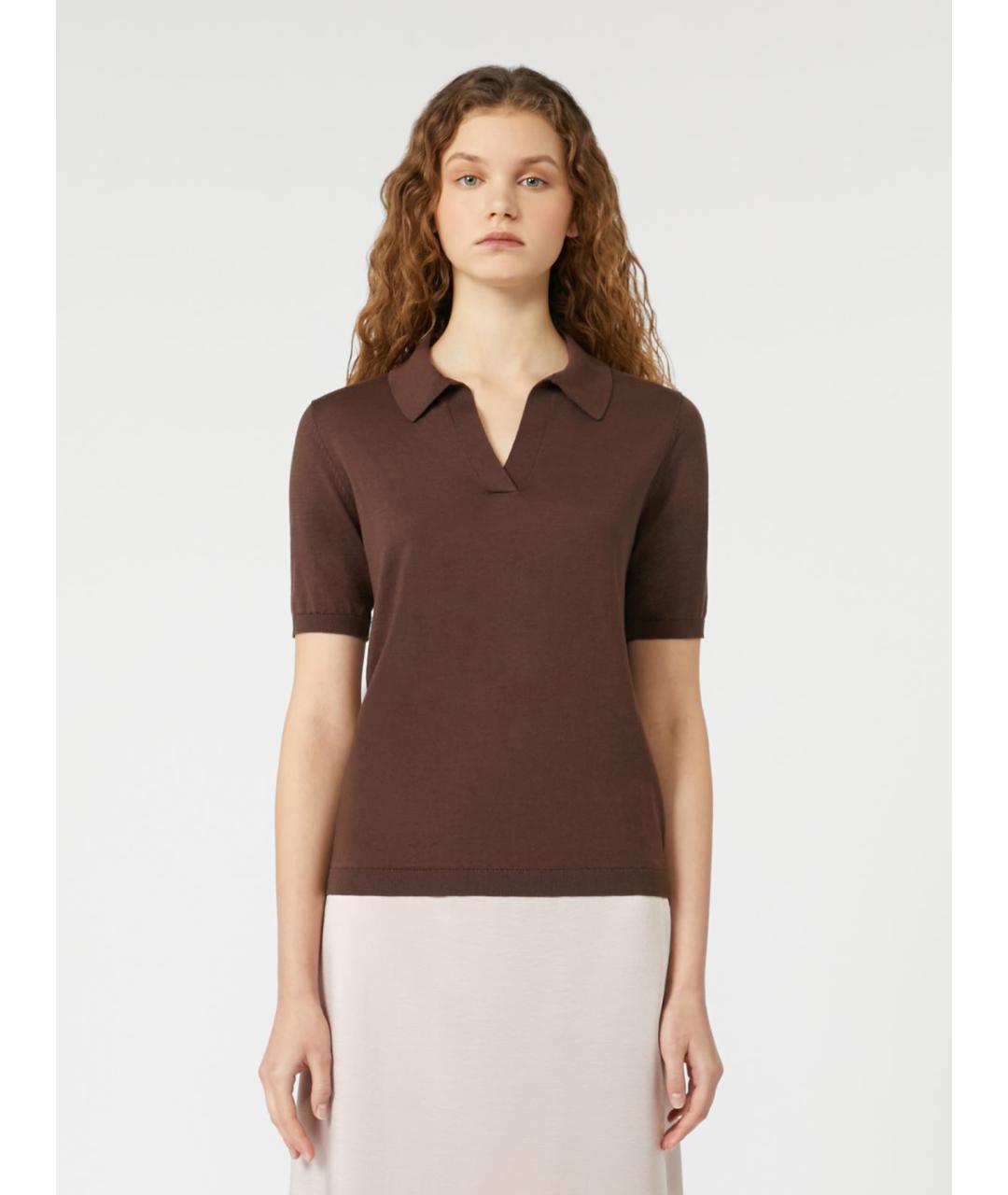 WEEKEND MAX MARA Коричневая шелковая футболка, фото 4