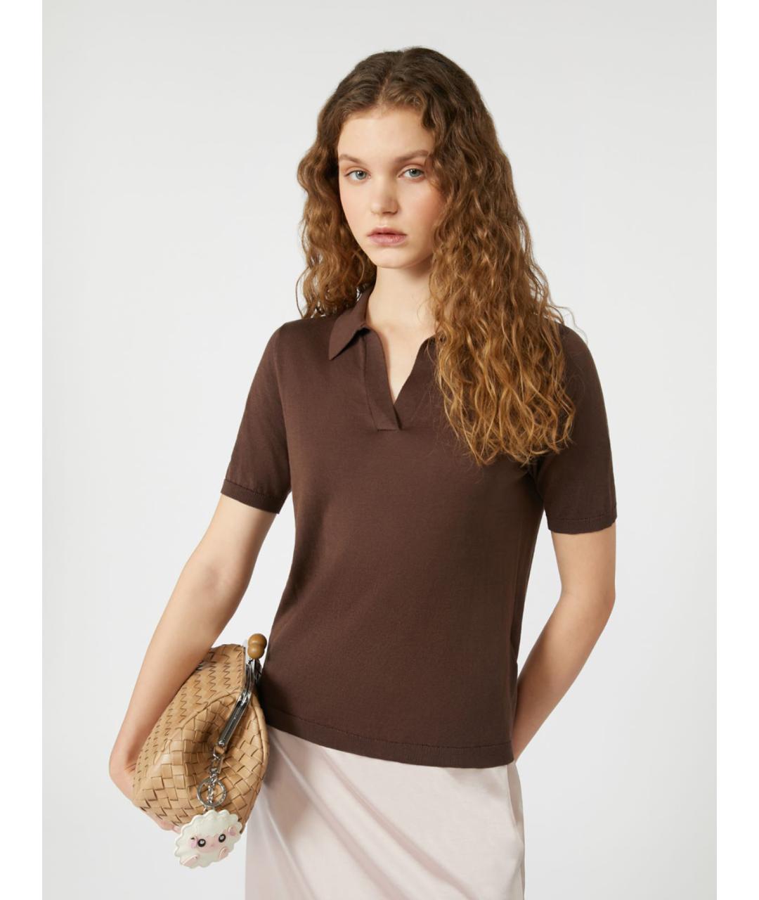 WEEKEND MAX MARA Коричневая шелковая футболка, фото 5