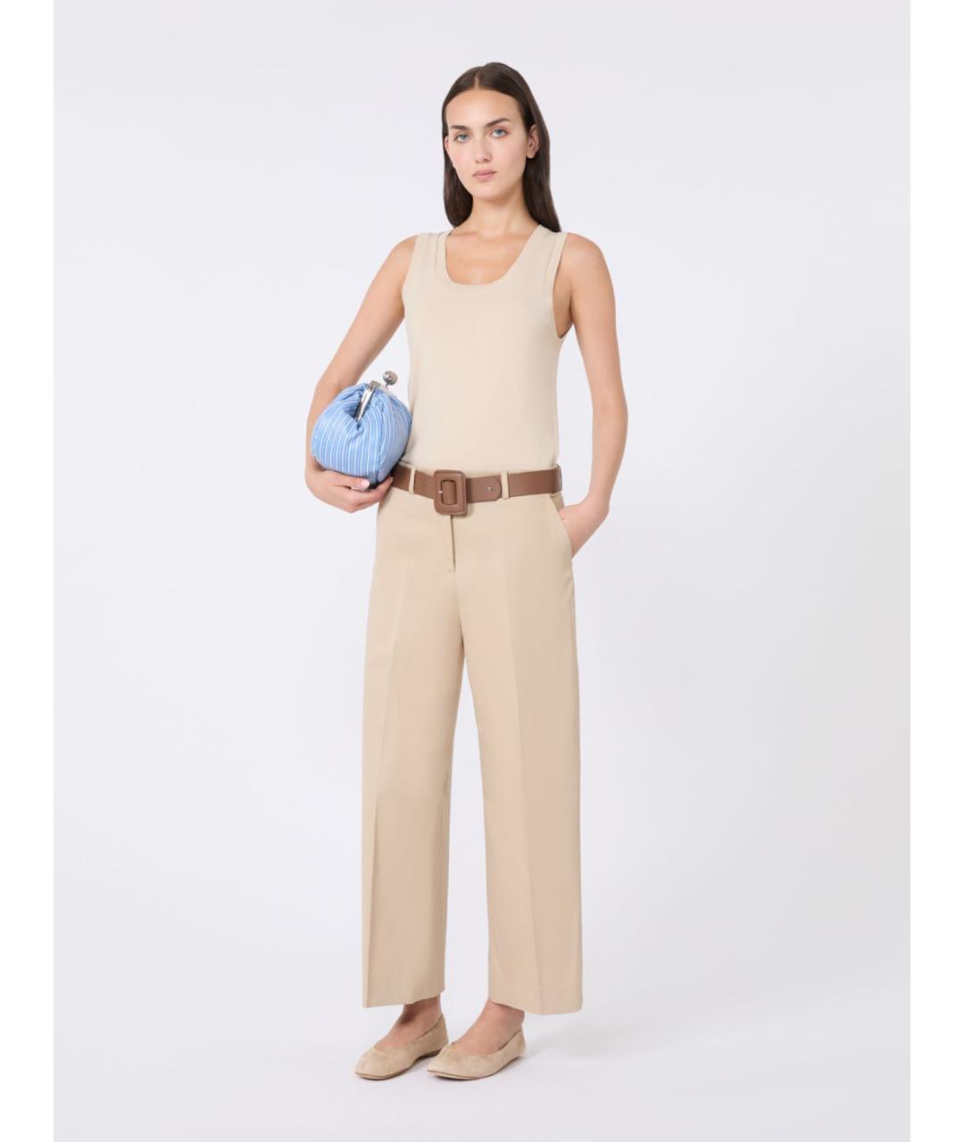 WEEKEND MAX MARA Бежевые хлопковые прямые брюки, фото 2