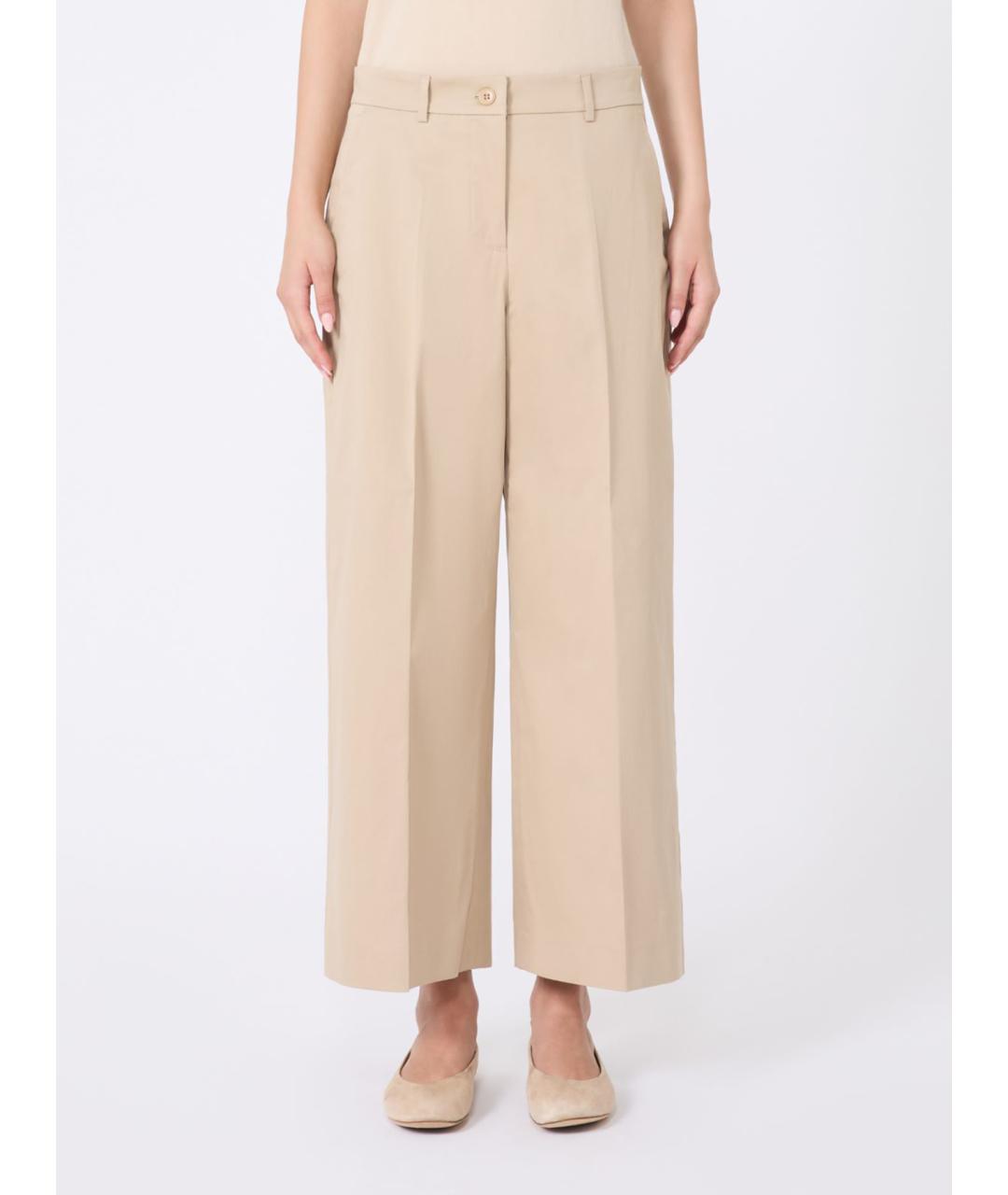 WEEKEND MAX MARA Бежевые хлопковые прямые брюки, фото 4