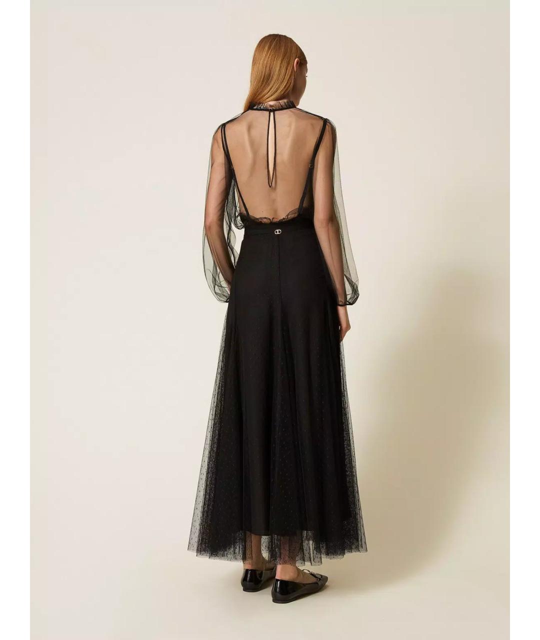 TWIN-SET Черная полиэстеровая юбка макси, фото 5