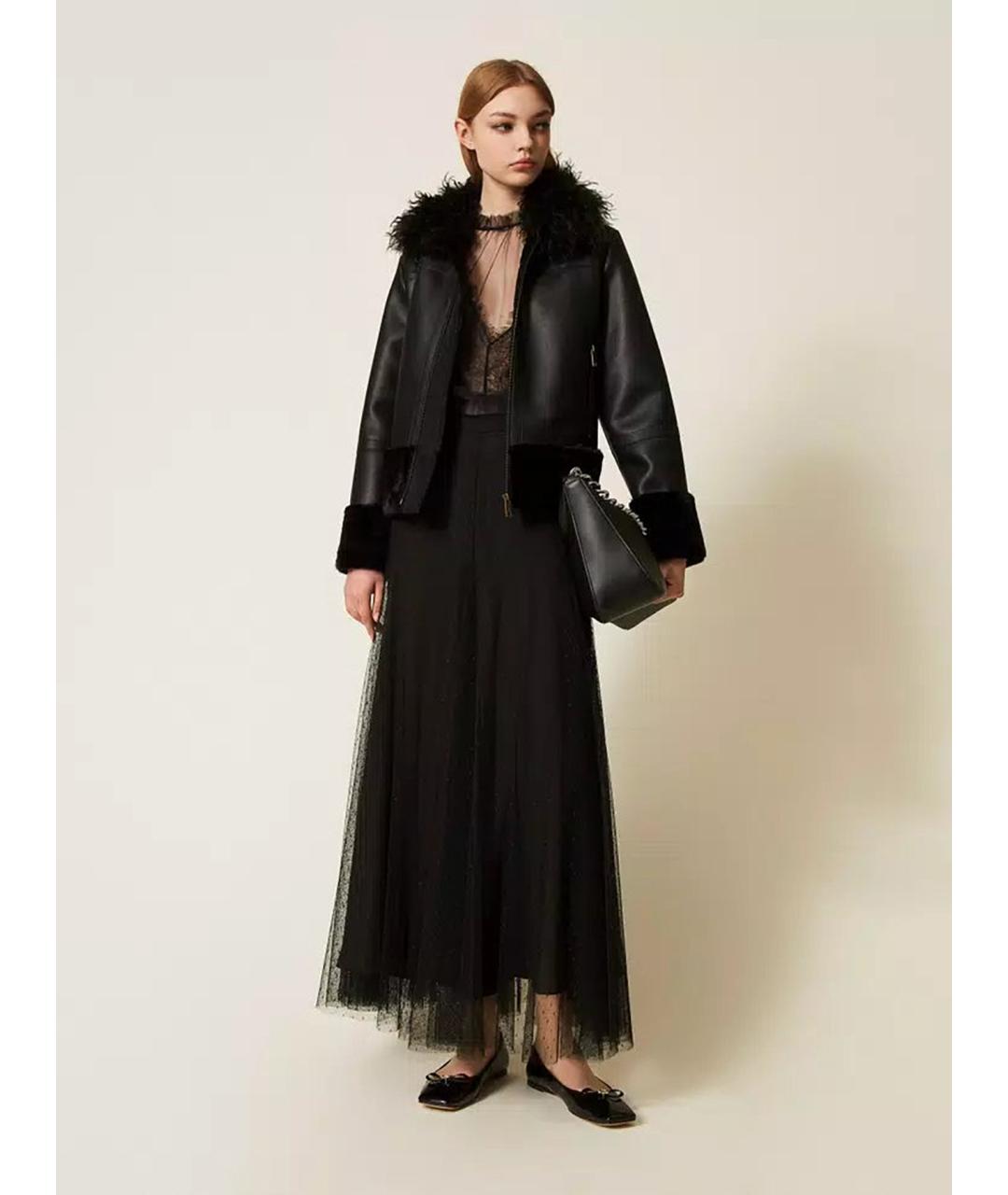 TWIN-SET Черная полиэстеровая юбка макси, фото 2