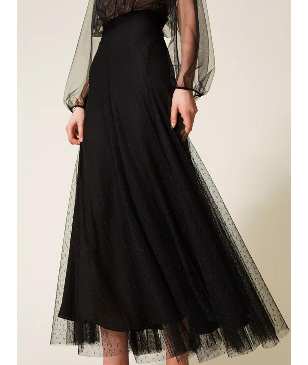 TWIN-SET Черная полиэстеровая юбка макси, фото 6