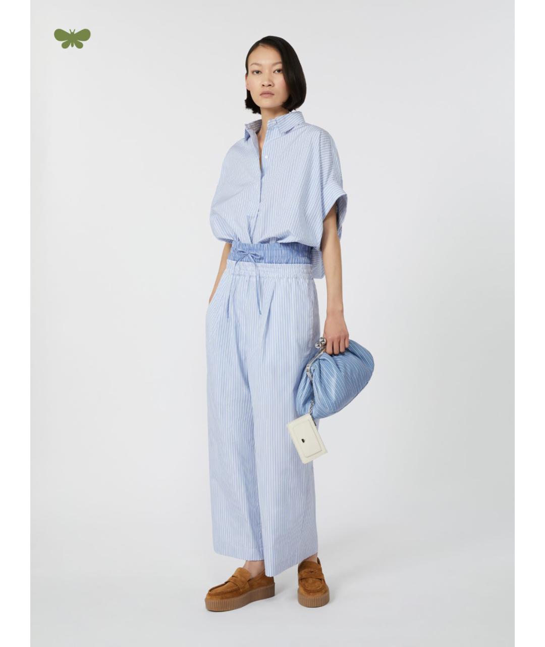 WEEKEND MAX MARA Голубые хлопковые прямые брюки, фото 2
