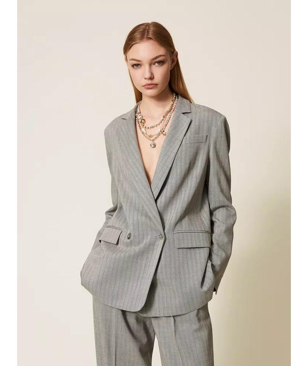 TWIN-SET Серый полиэстеровый жакет/пиджак, фото 3