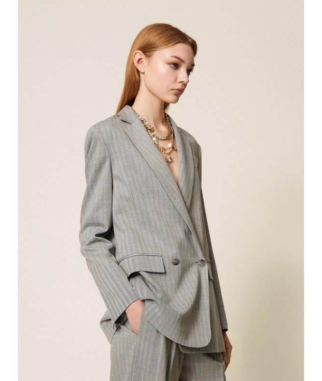 TWIN-SET Серый полиэстеровый жакет/пиджак, фото 4