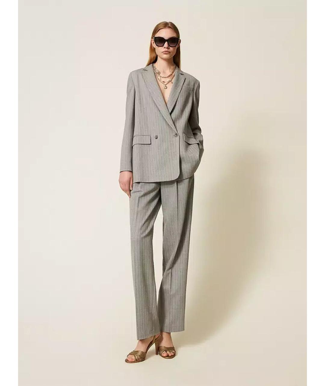 TWIN-SET Серый полиэстеровый жакет/пиджак, фото 2