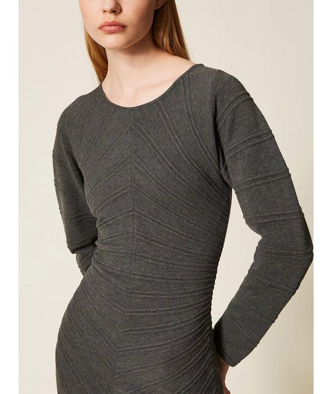 TWIN-SET Серое вискозное повседневное платье, фото 6