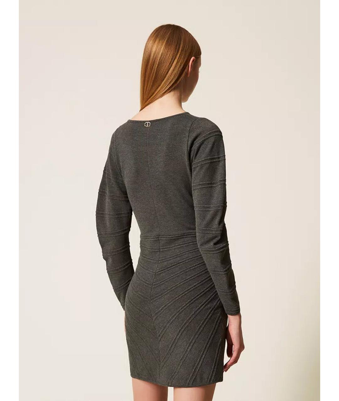 TWIN-SET Серое вискозное повседневное платье, фото 5