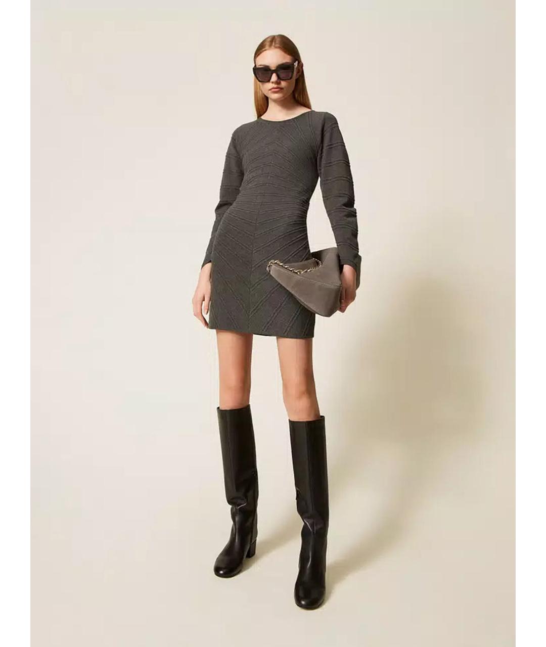 TWIN-SET Серое вискозное повседневное платье, фото 2