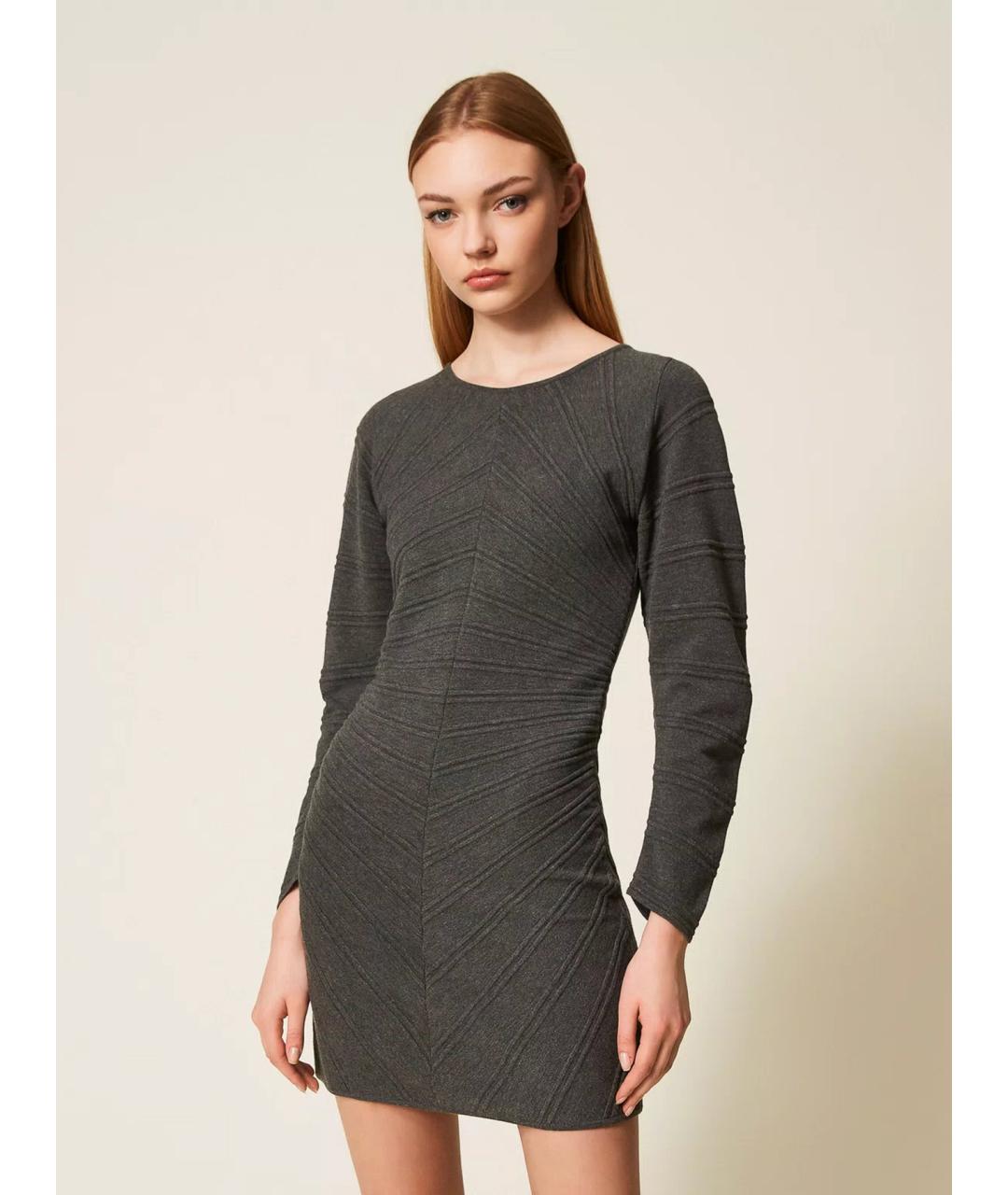 TWIN-SET Серое вискозное повседневное платье, фото 3