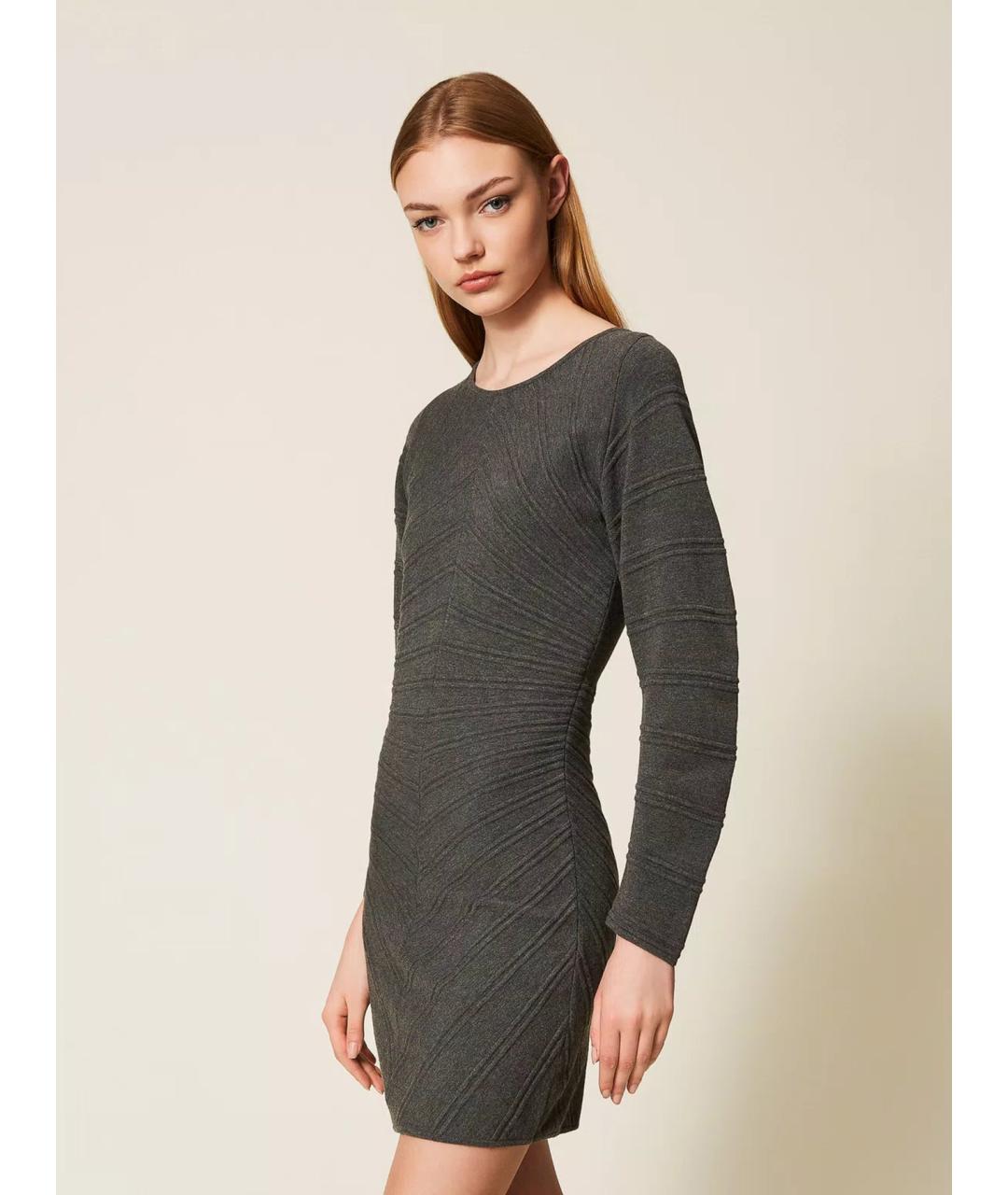 TWIN-SET Серое вискозное повседневное платье, фото 4