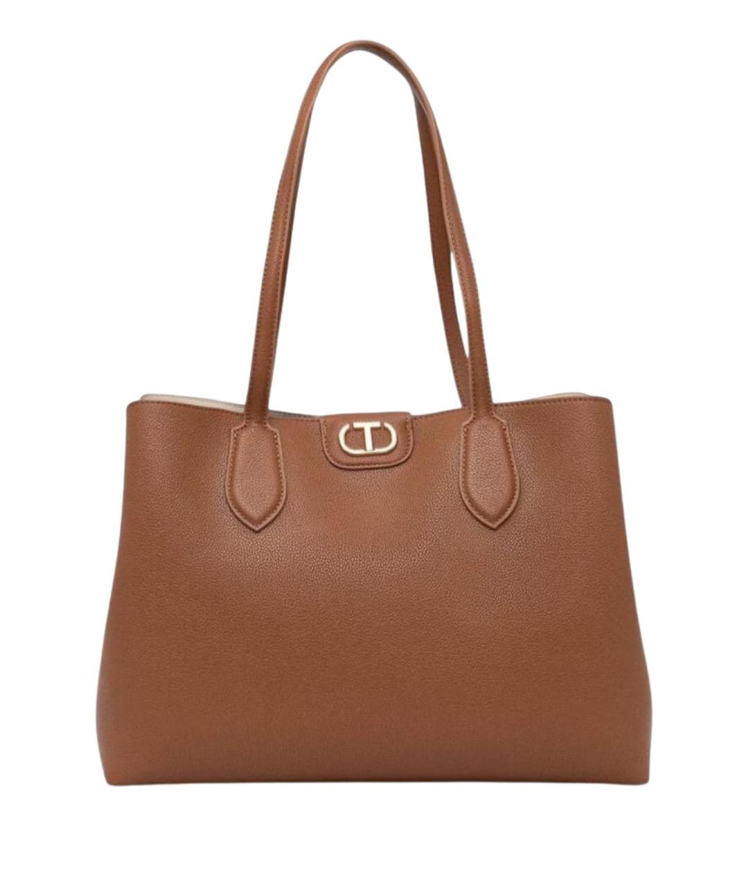 TWIN-SET Бежевая сумка тоут из искусственной кожи, фото 1