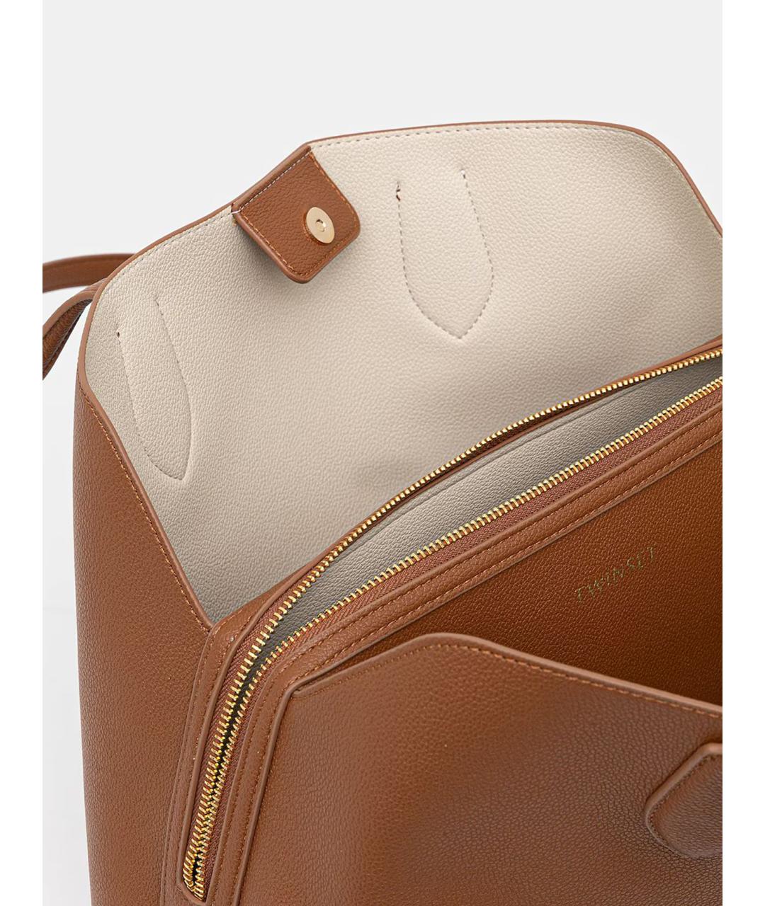 TWIN-SET Бежевая сумка тоут из искусственной кожи, фото 5