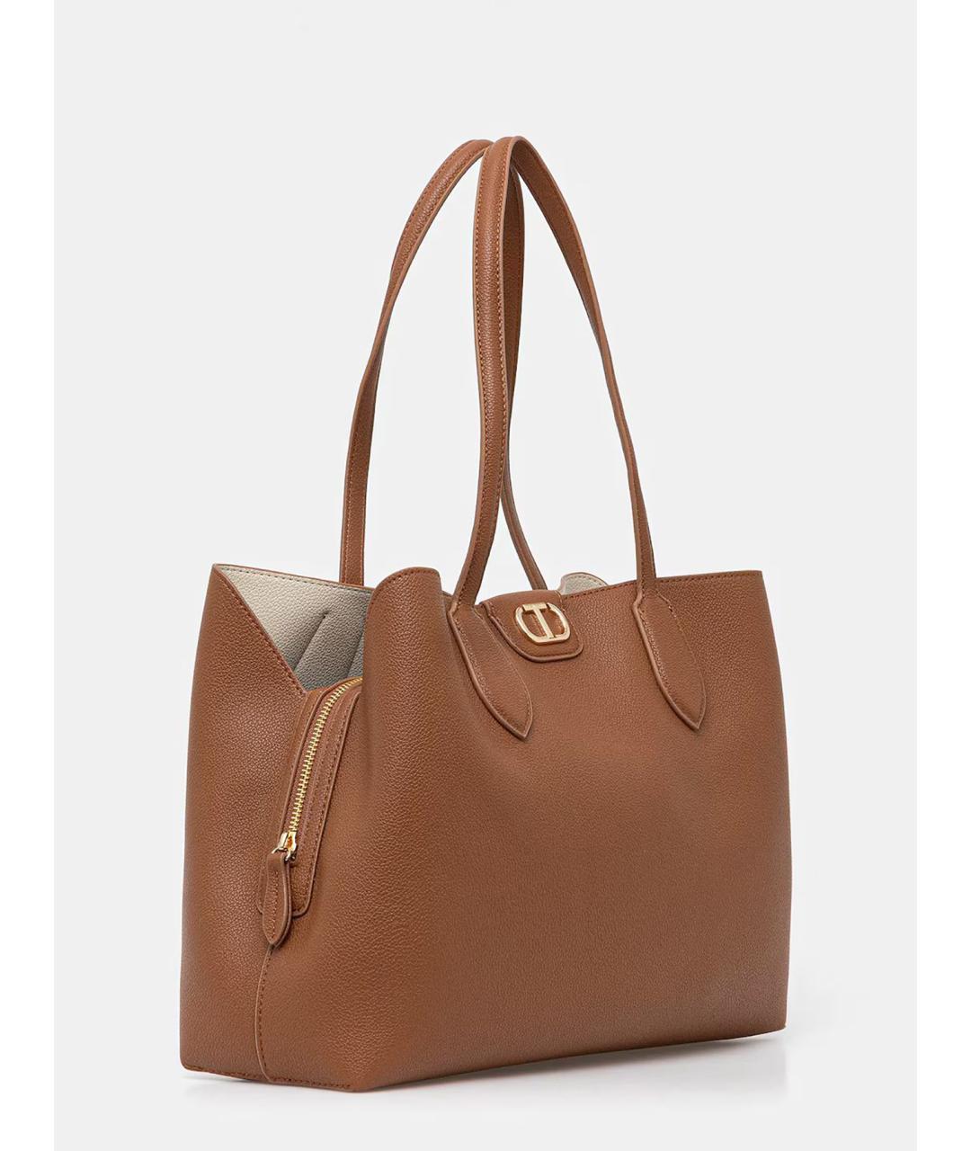 TWIN-SET Бежевая сумка тоут из искусственной кожи, фото 2