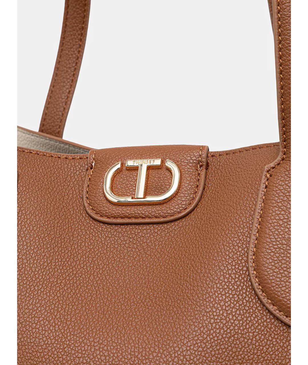 TWIN-SET Бежевая сумка тоут из искусственной кожи, фото 4