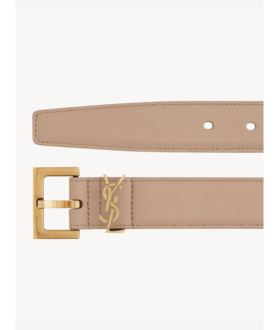 SAINT LAURENT Бежевый кожаный ремень, фото 2