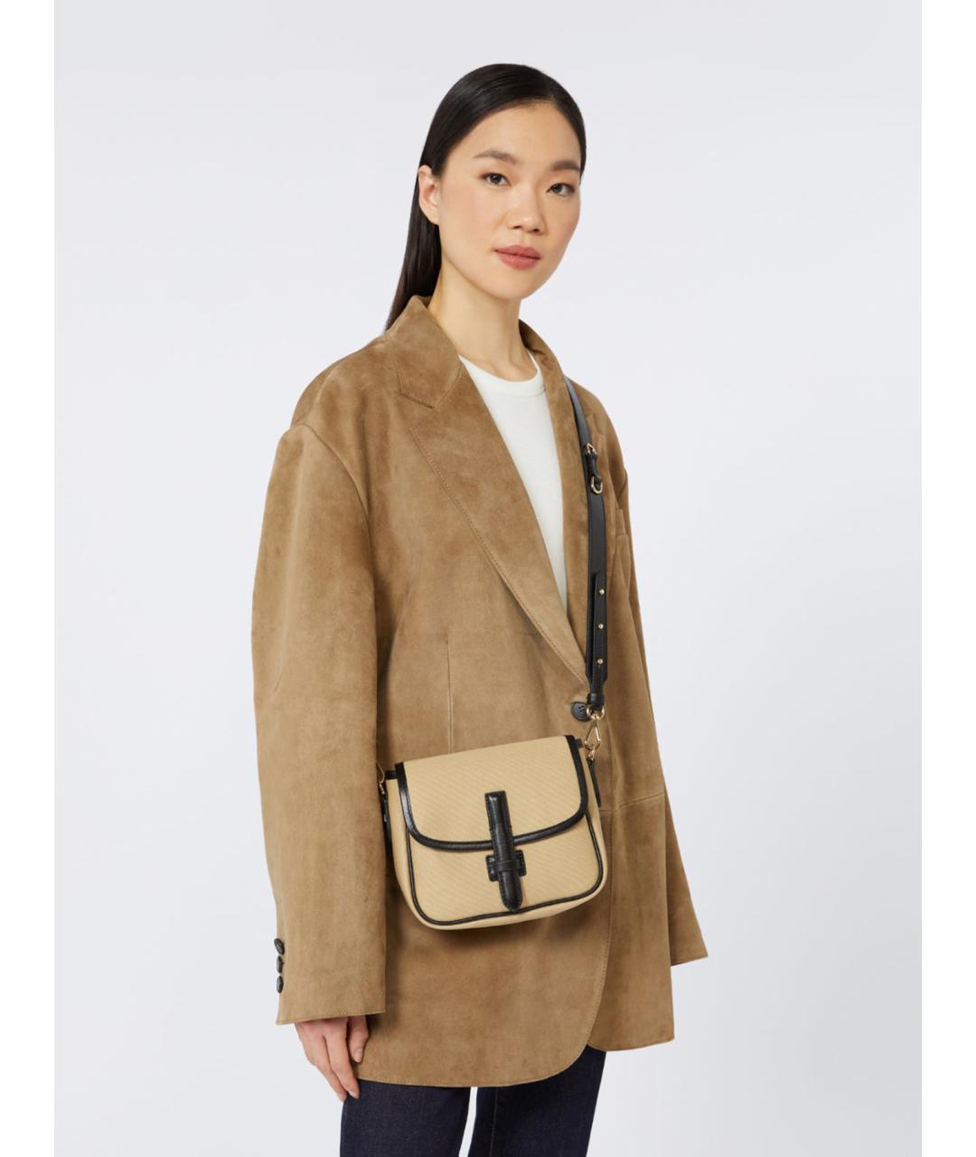 WEEKEND MAX MARA Бежевая тканевая сумка через плечо, фото 2