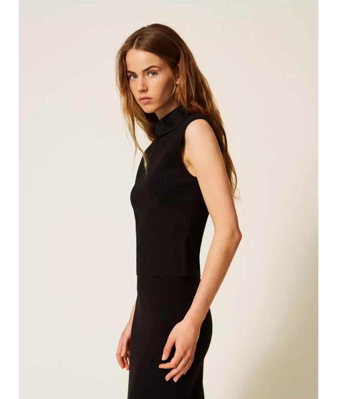 TWIN-SET Черная вискозная футболка, фото 4