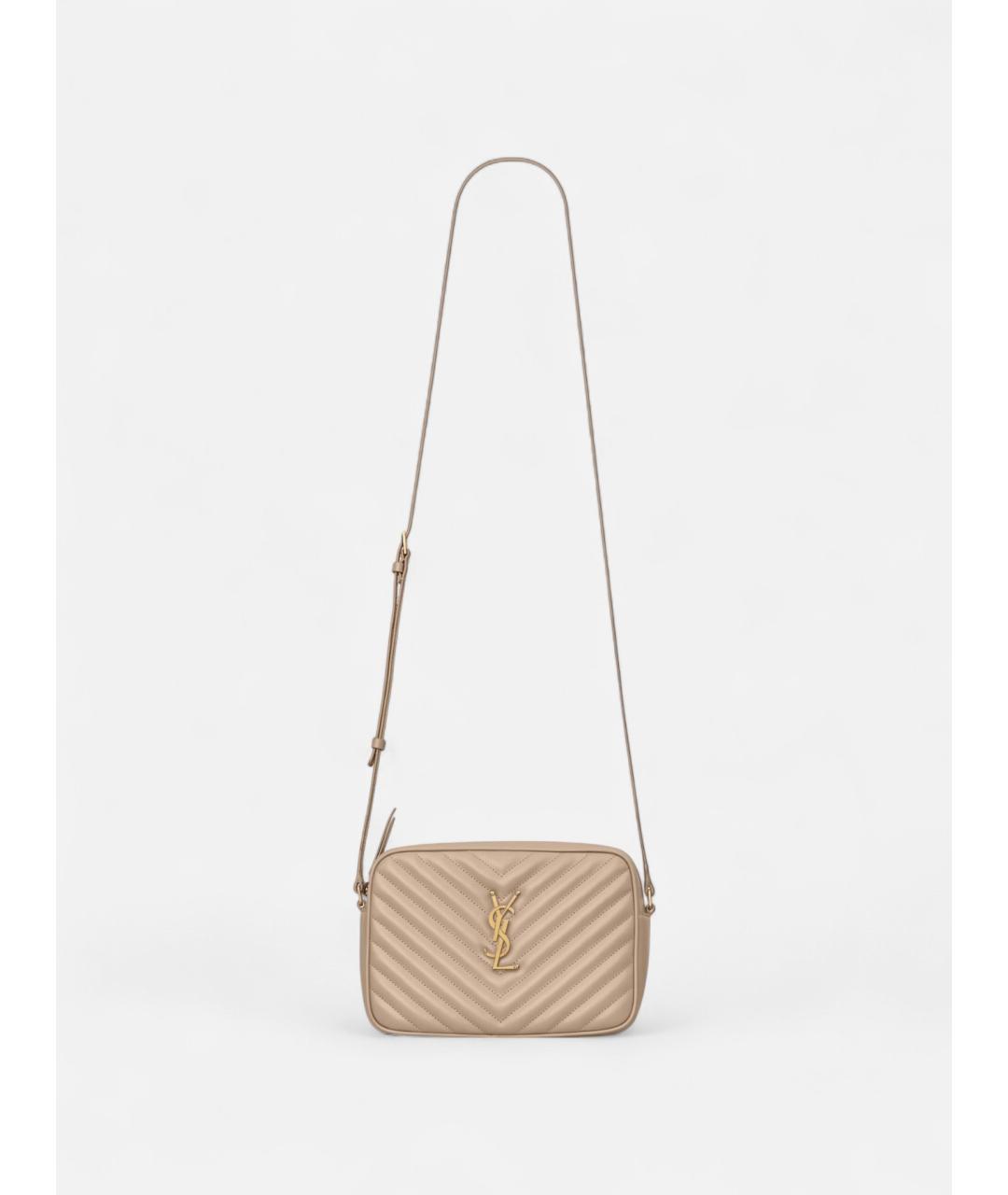 SAINT LAURENT Бежевая кожаная сумка через плечо, фото 4