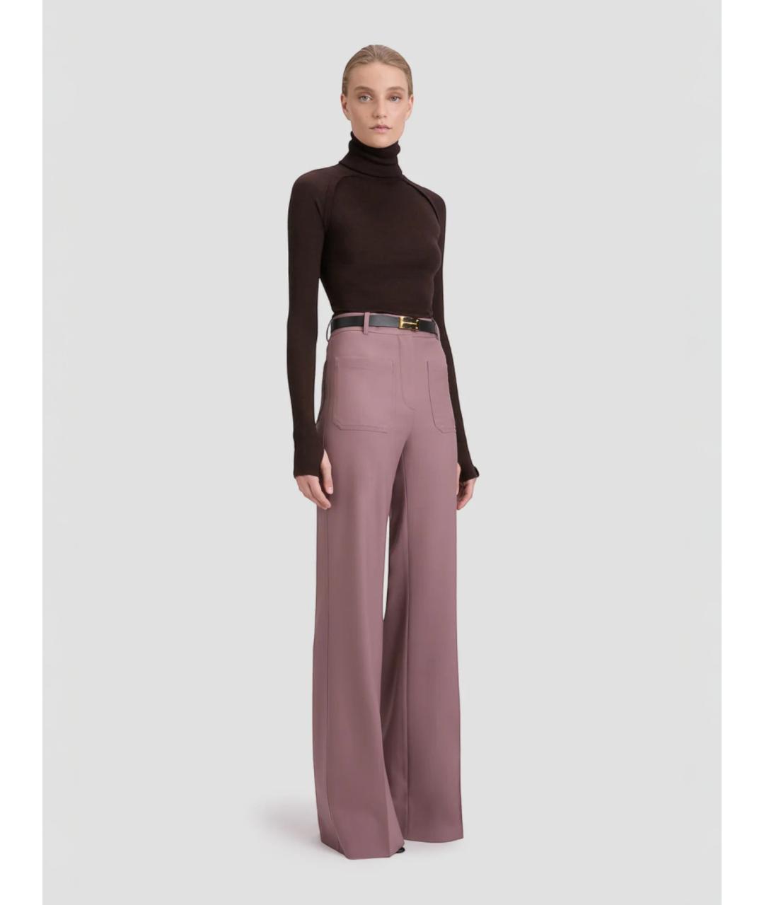 VICTORIA BECKHAM Розовые полиэстеровые прямые брюки, фото 3