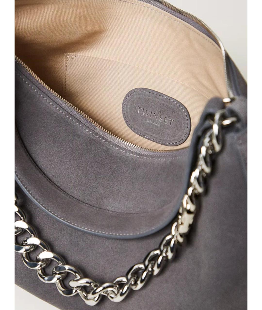 TWIN-SET Серая замшевая сумка через плечо, фото 5