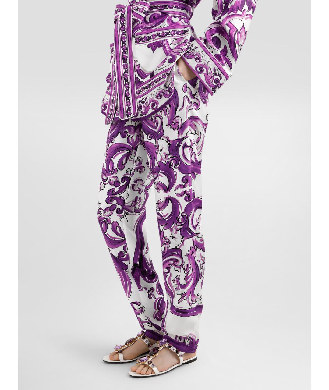 DOLCE&GABBANA Мульти шелковые прямые брюки, фото 3